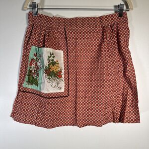 Vintage Half Apron Red Floral Pattern Pocket